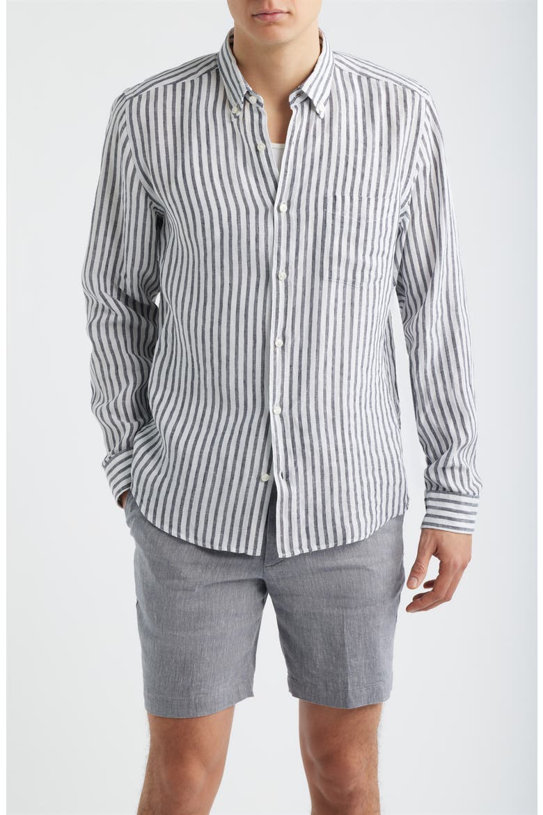 Liam Regular Fit Linen Button-Up Shirt, Main, color, DARK BLUE