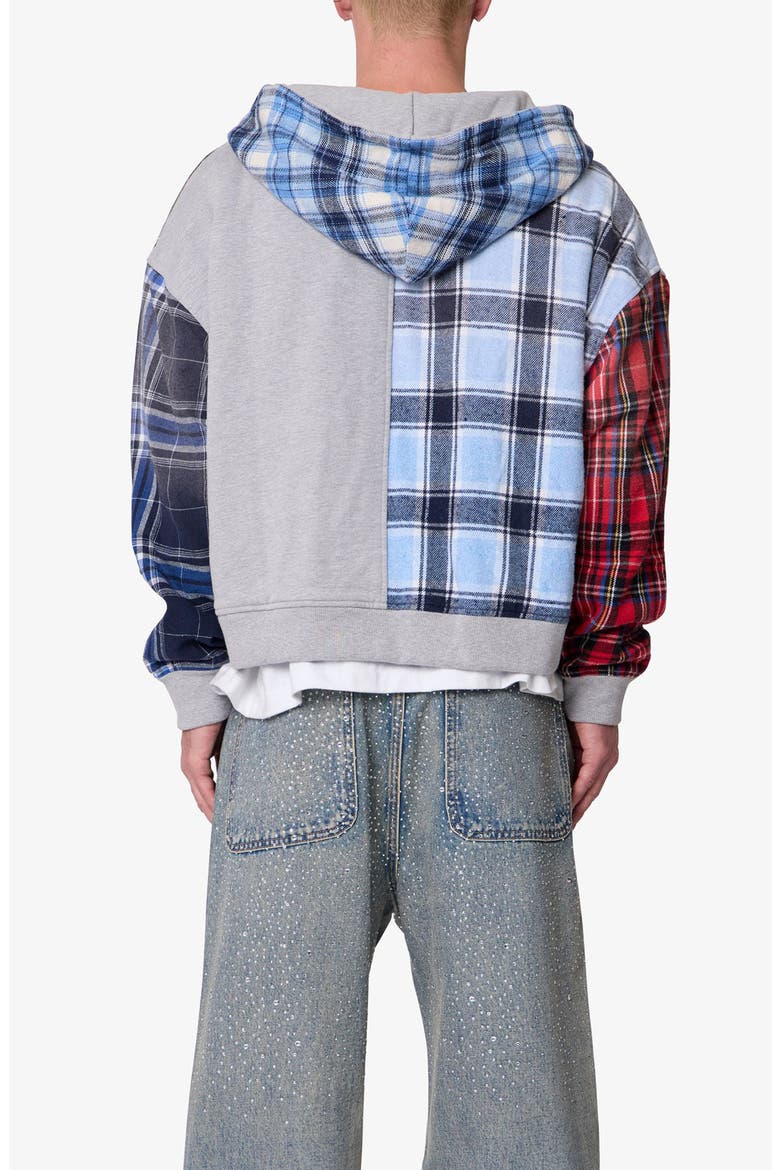 Patchwork Flannel Zip Crop Hoodie, Alternate, color, MULTI