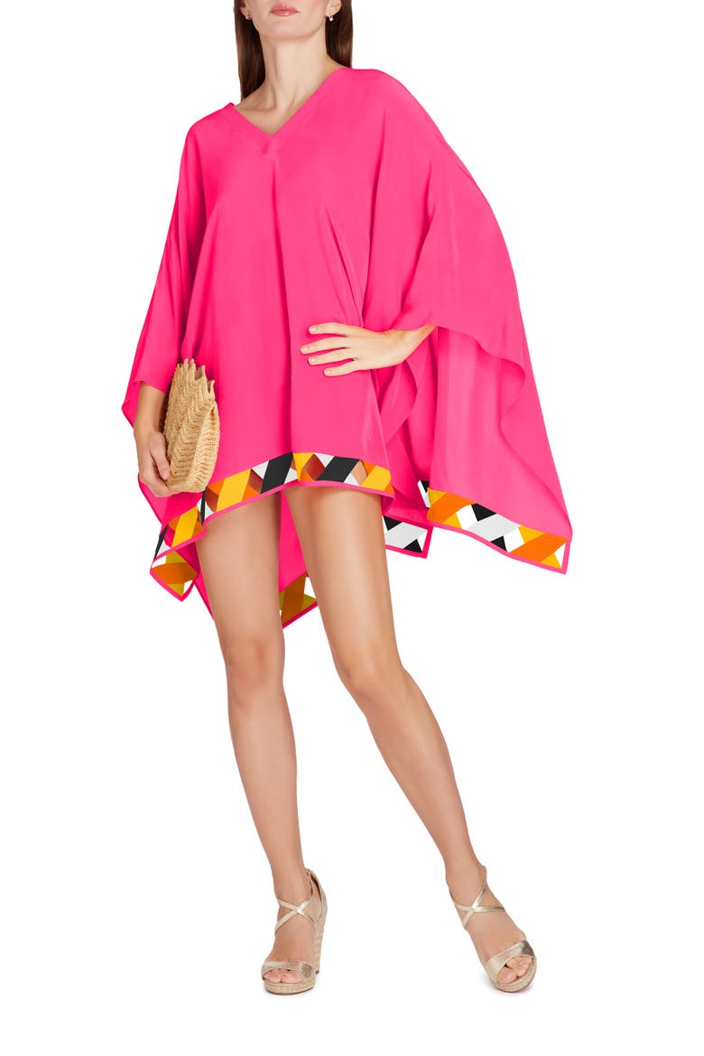 Bandage Hem Chiffon Cover-up Poncho, Main, color, Fuscia
