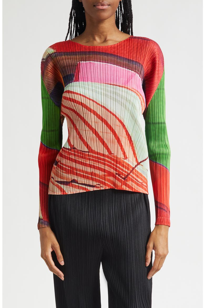 City Collage Pleated Top, Main, color, RED X GREEN