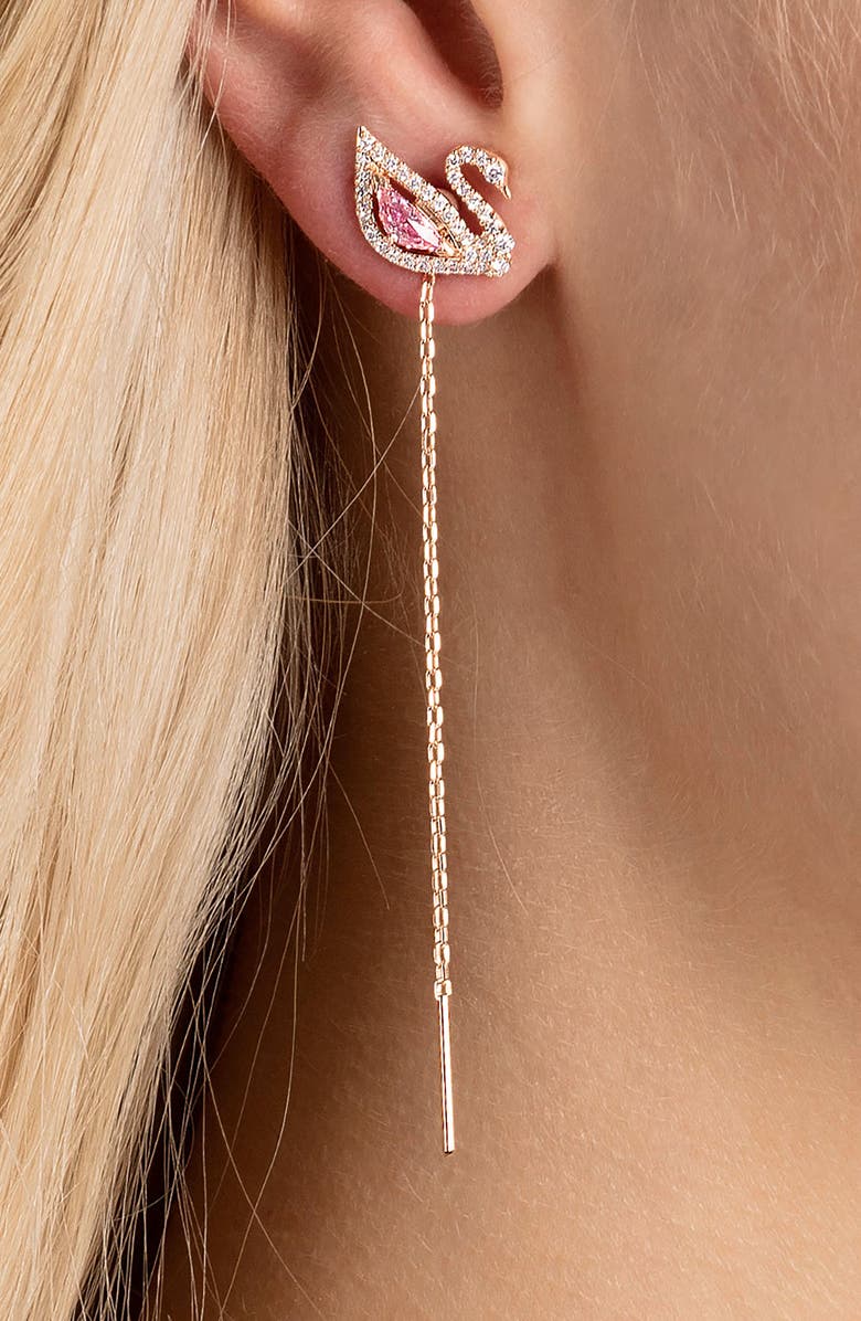 Swarovski Swan Chain Drop Earrings, Alternate, color, Pink