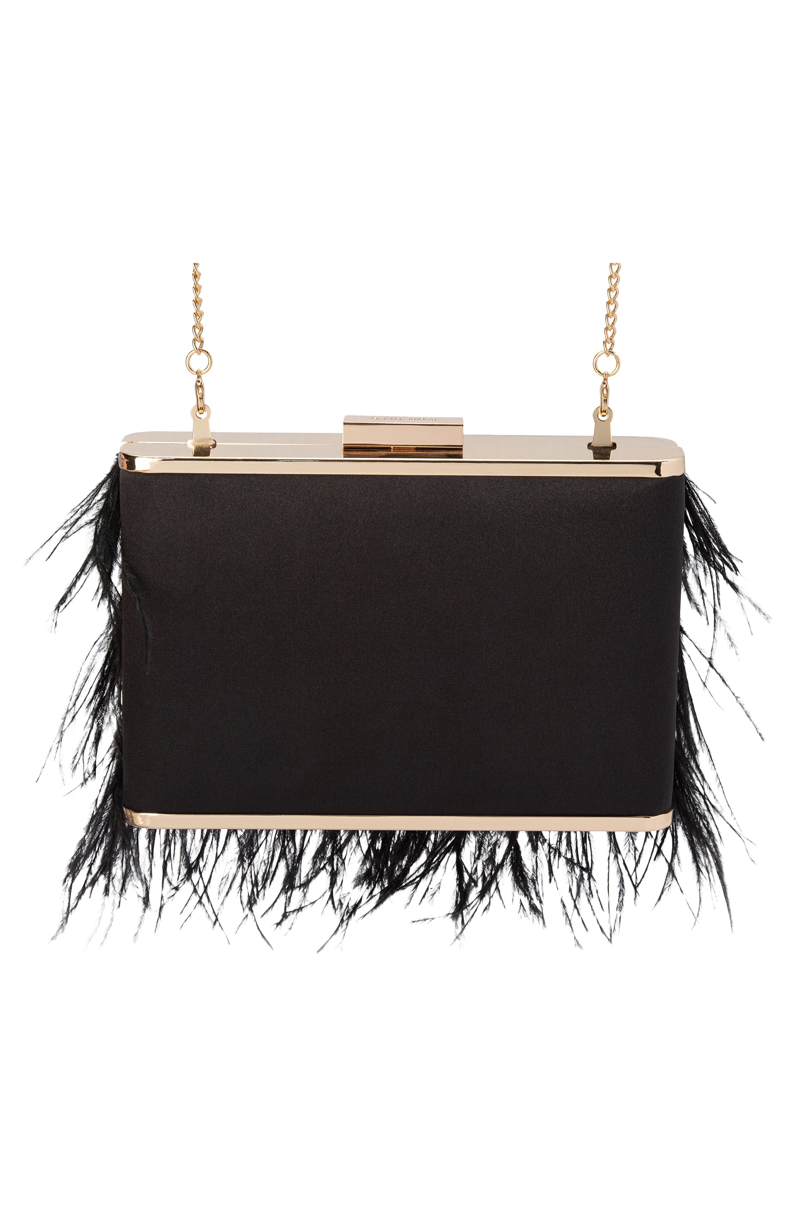 Olga Berg Ostrich Feather Embellished Clutch, Alternate, color, Black