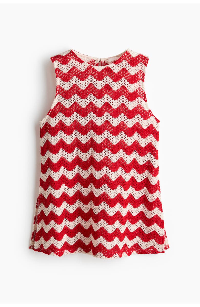 H&M Crochet-look Jacquard Jersey Top, Main, color, White/Red Striped