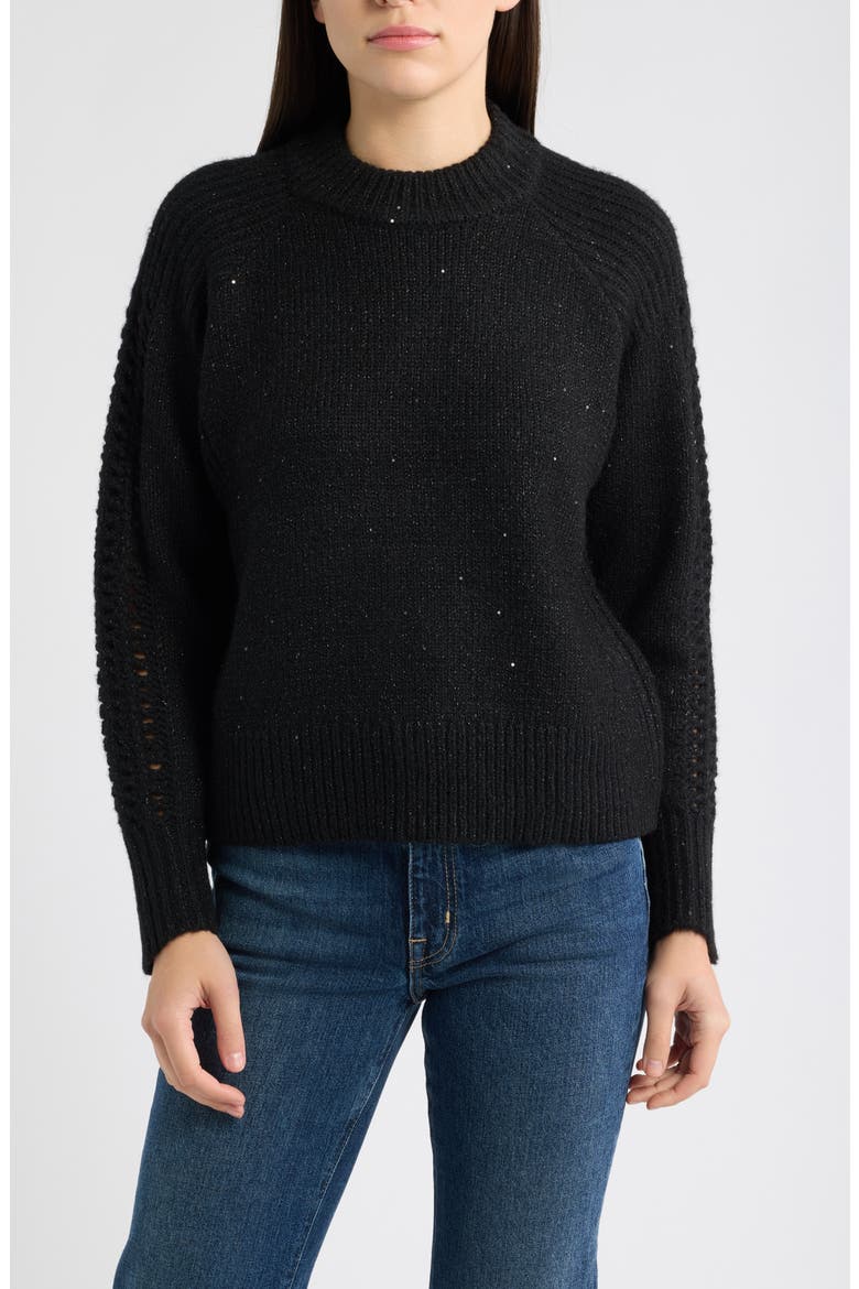 Sequin Mock Neck Sweater, Main, color, BLACK