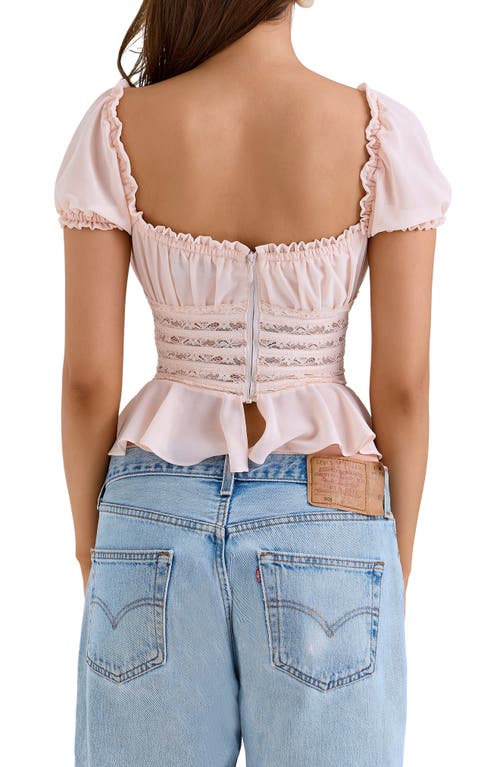 House Of Cb Cara Lace Peplum Top In Pink