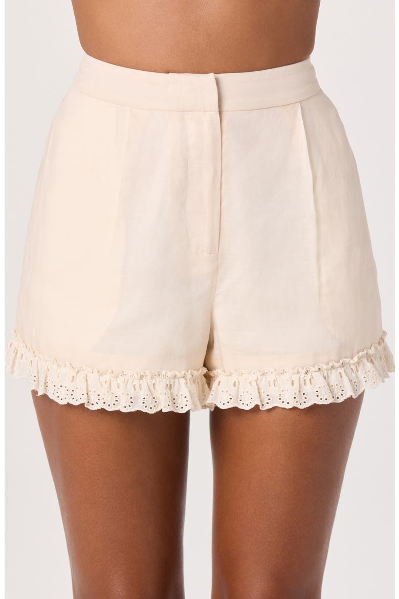 Nienna Eyelet Hem Linen Blend Shorts, Alternate, color, CREAM