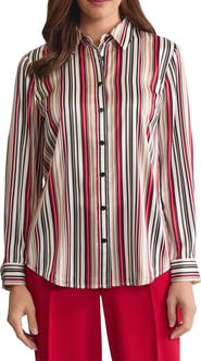 KASPER Stripe Button-Up Shirt