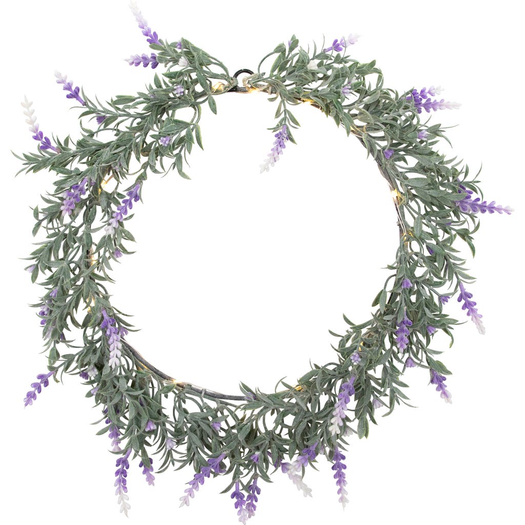 Northlight Pre-lit Battery Operated White Lavender Spring Wreath In Green