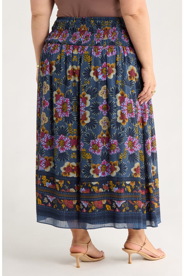 Smocked Waist Maxi Skirt, Alternate, color, GREEN GABLES BLOOMING BORDER