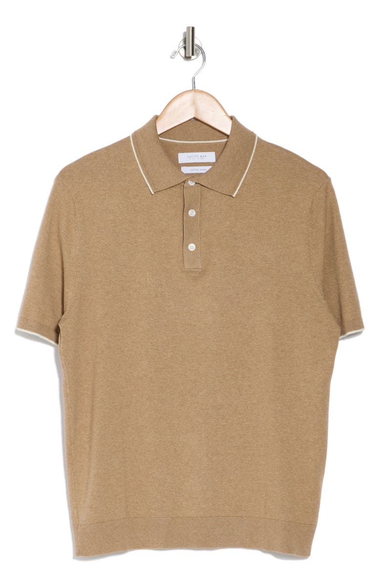 Cactus Man Sweater Polo, Alternate, color, Beige Heather W/ White Piping
