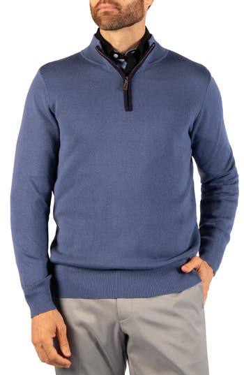 Tailorbyrd Fine Knit Quarter Zip Sweater In Gray Blue