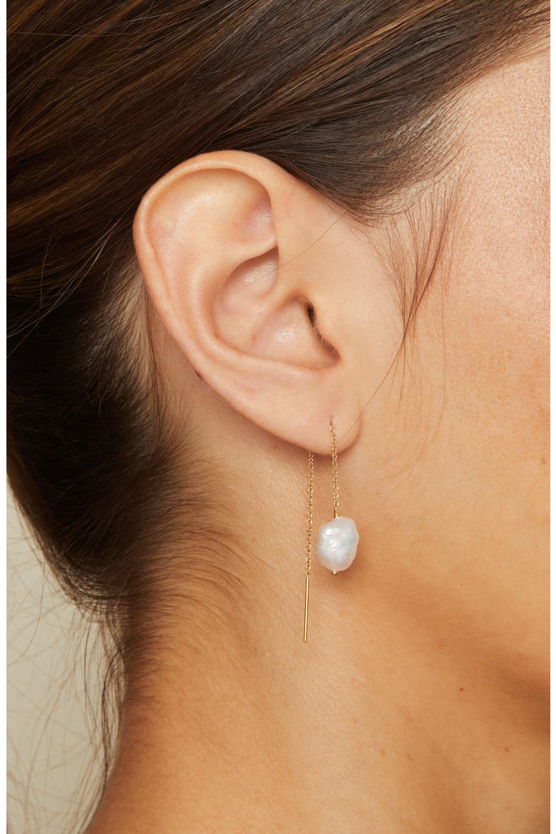 Genuine Freshwater Nugget Pearl Threader Earrings, Alternate, color, PEARL