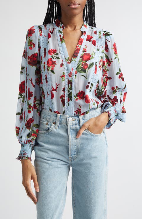 Arlette Floral Print Lace Trim Top