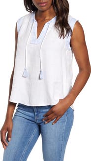 vineyard vines Tassel Tie Sleeveless Linen Blouse