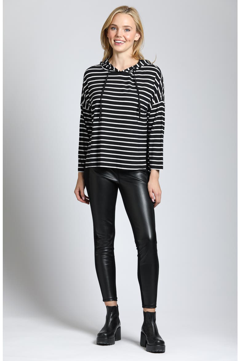 Stripe Side Slit Hoodie, Alternate, color, BLACK/ WHITE STRIPE