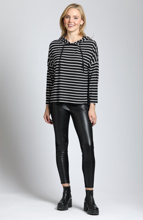 Apny Stripe Side Slit Hoodie In Black/white Stripe