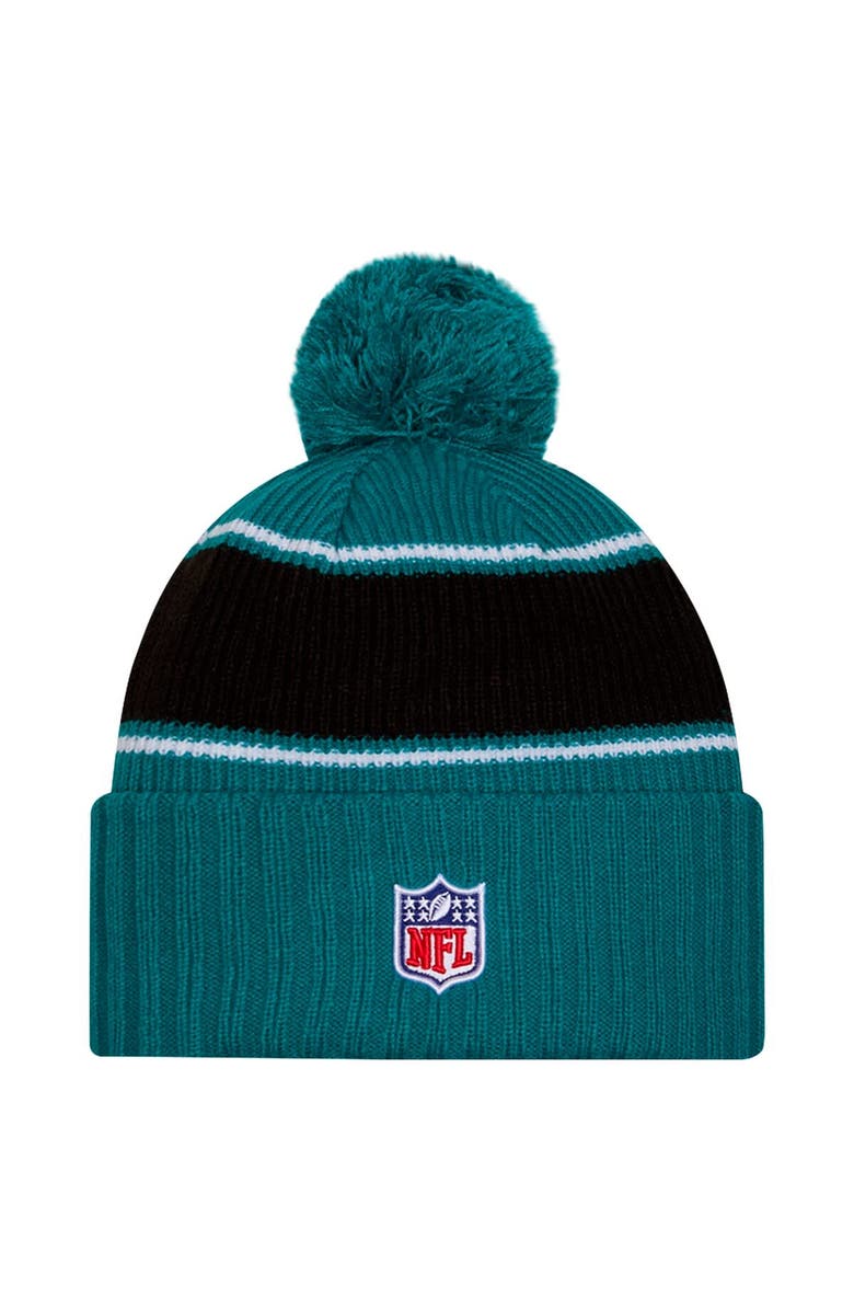 New Era Men's New Era Teal Jacksonville Jaguars 2024 Sideline Cuffed Knit Hat with Pom, Alternate, color, Teal