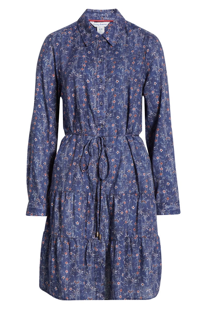 Blue Sea Flora Long Sleeve Cotton Shirtdress, Alternate, color, COASTLINE