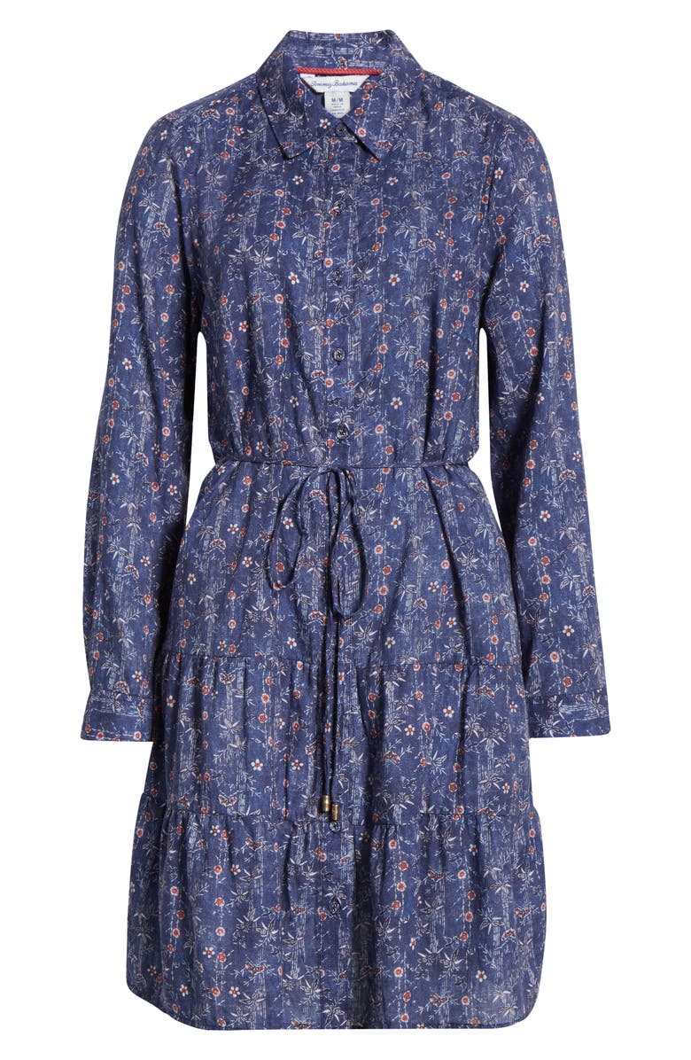 Tommy Bahama Blue Sea Flora Long Sleeve Cotton Shirtdress, Alternate, color, Coastline