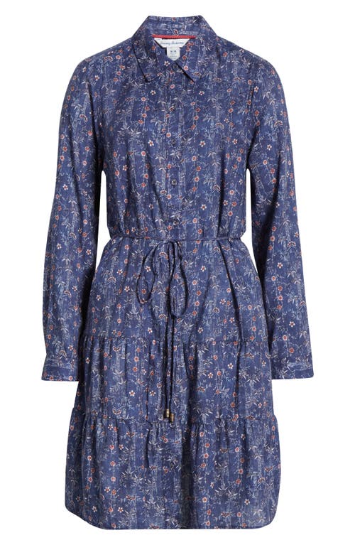 Tommy Bahama Blue Sea Flora Long Sleeve Cotton Shirtdress In Blue
