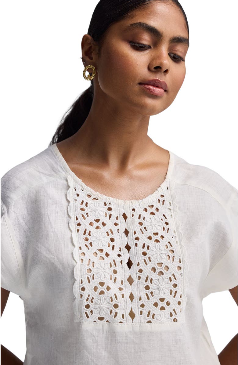 Reistor Boxy Top with Embroidered Lace Detail, Alternate, color, Shell Off-White