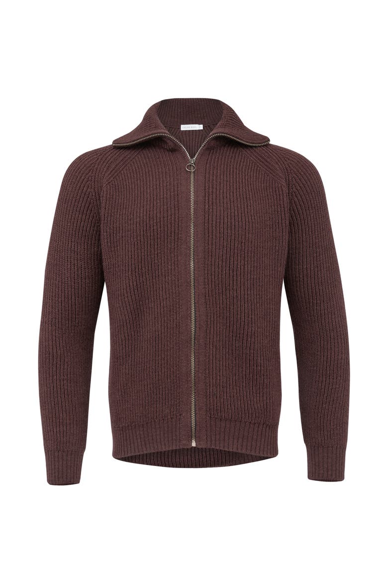 British Ribbed Zip Cardigan, Alternate, color, MERLOT