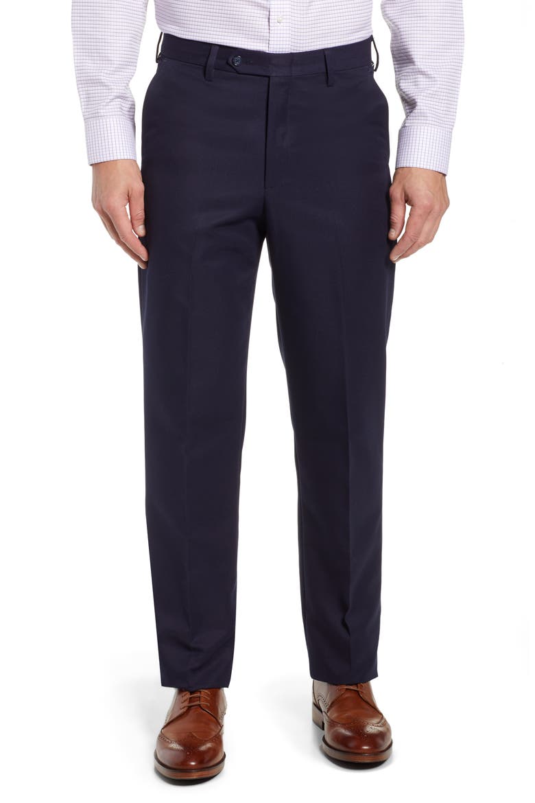 Classic Fit Flat Front Microfiber Performance Trousers, Main, color, NAVY