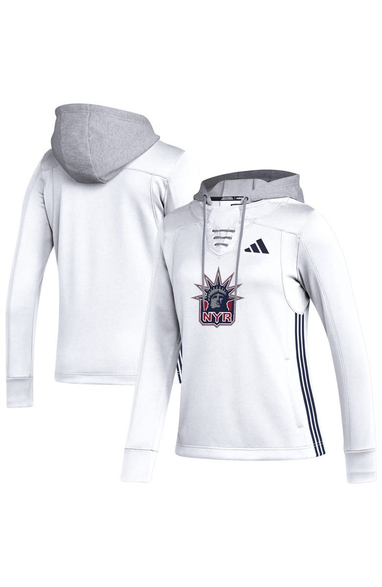 adidas Women's adidas White New York Rangers Refresh Skate Lace AEROREADY Pullover Hoodie, Main, color, 