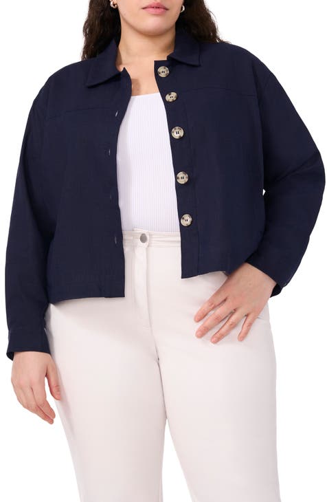 Patch Pocket Crop Linen Blend Jacket (Plus)