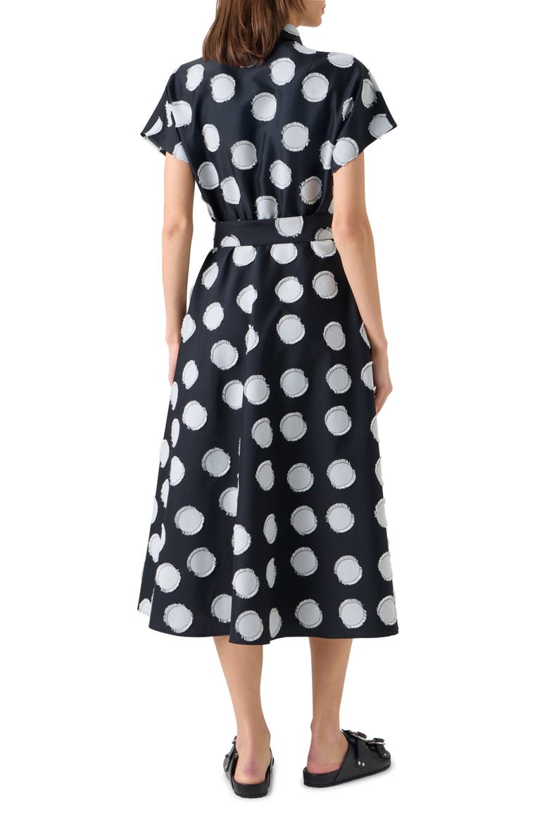 Fringed Fil Coupé Polka Dot Jacquard Belted A-Line Shirtdress, Alternate, color, BLACK-CREAM