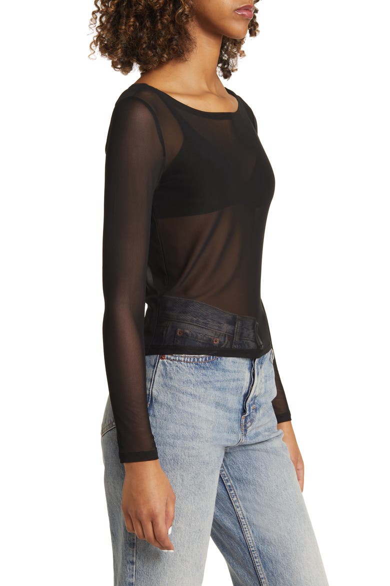 Boat Neck Mesh Top, Alternate, color, BLACK NIGHT