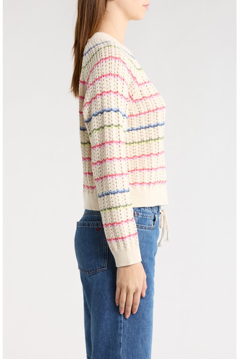 Mina Cotton Pointelle Sweater, Alternate, color, IVORY MULTI STRIPE