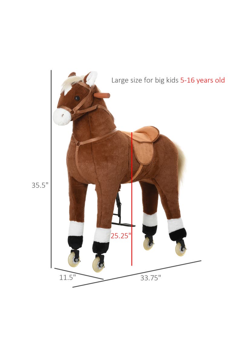 Kids Ride-on Walking Horse with Easy Rolling Wheels, Soft Huggable Body, Alternate, color, Brown