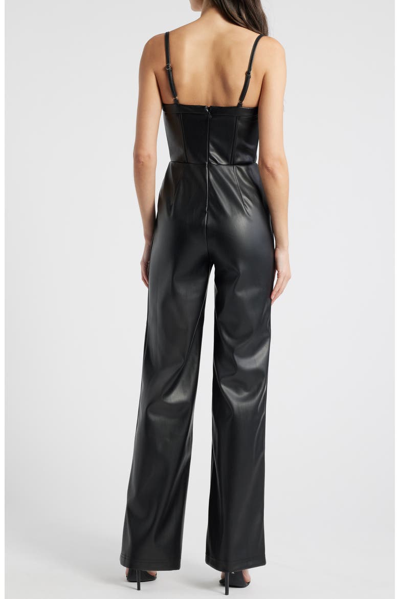 Sleeveless Faux Leather Jumpsuit, Alternate, color, BLACK