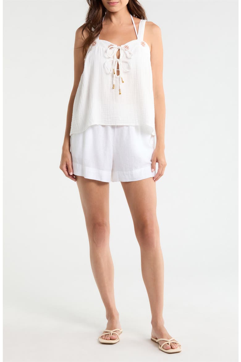 Tie Front Cotton Gauze Top, Main, color, WHITE