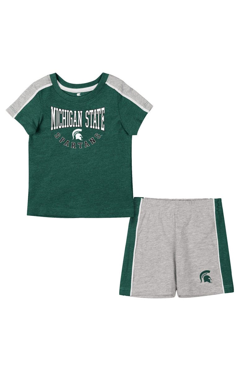 COLOSSEUM Infant Colosseum Green/Heather Gray Michigan State Spartans Norman T-Shirt & Shorts Set, Main, color, 