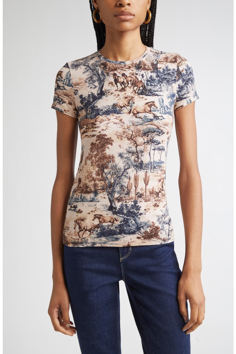 Ressi Western Print Short Sleeve Top, Main, color, TAN MULTI WESTERN TOILE
