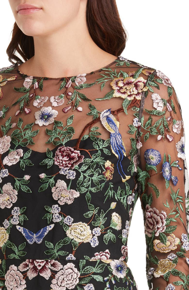 Marchesa Notte Floral Embroidered Sheath Dress, Alternate, color,