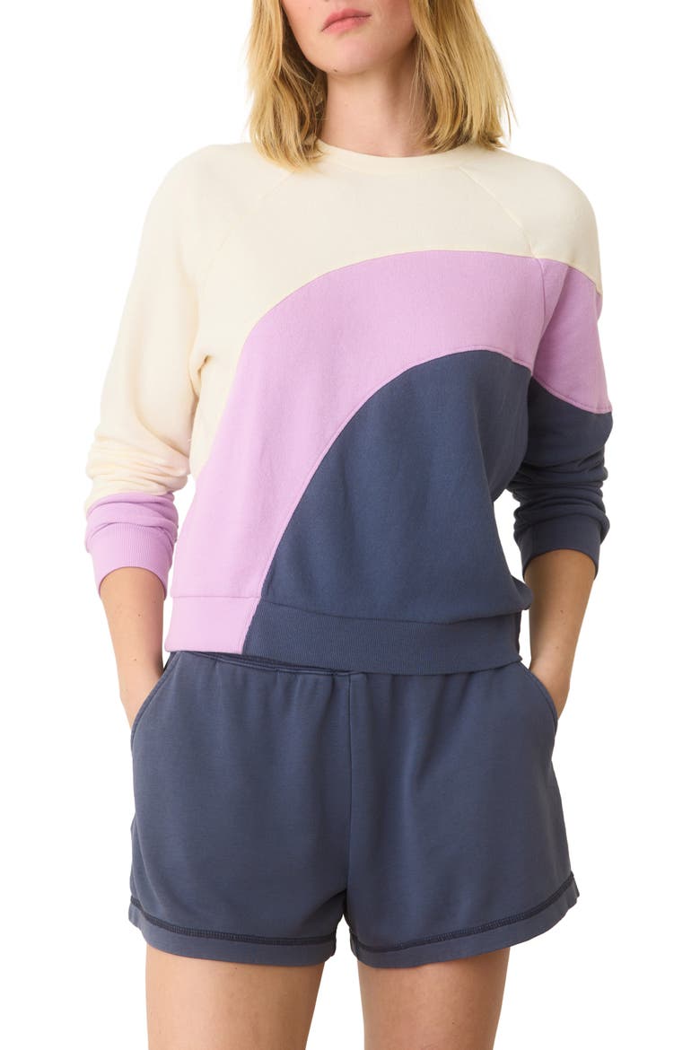 Colorblock Cotton Terry Sweatshirt, Main, color, COOL WAVE