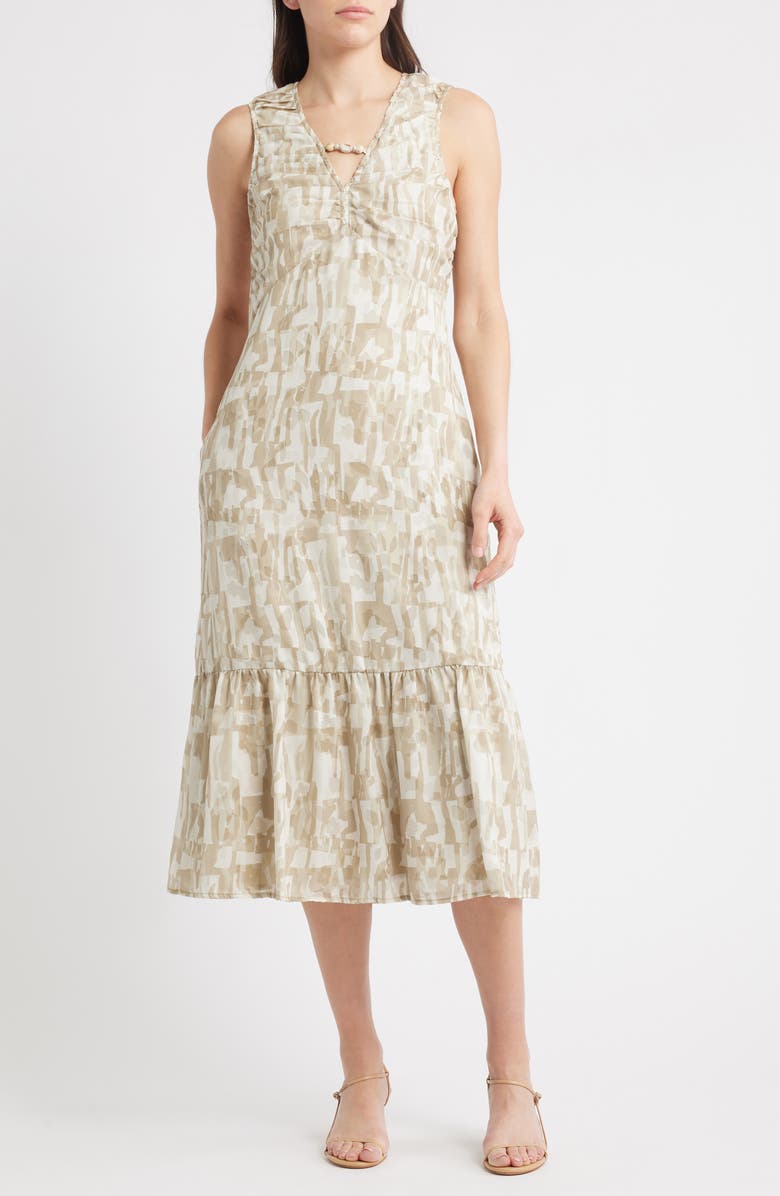 DKNY City Burnout Sleeveless Ruffle Hem Midi Dress, Main, color, Broken City Burnout