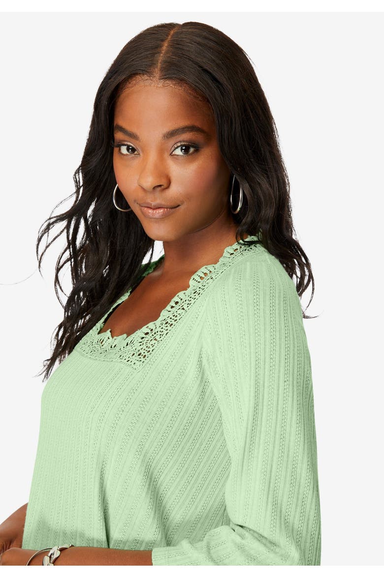 Squareneck Pointelle Top, Alternate, color, BLACK