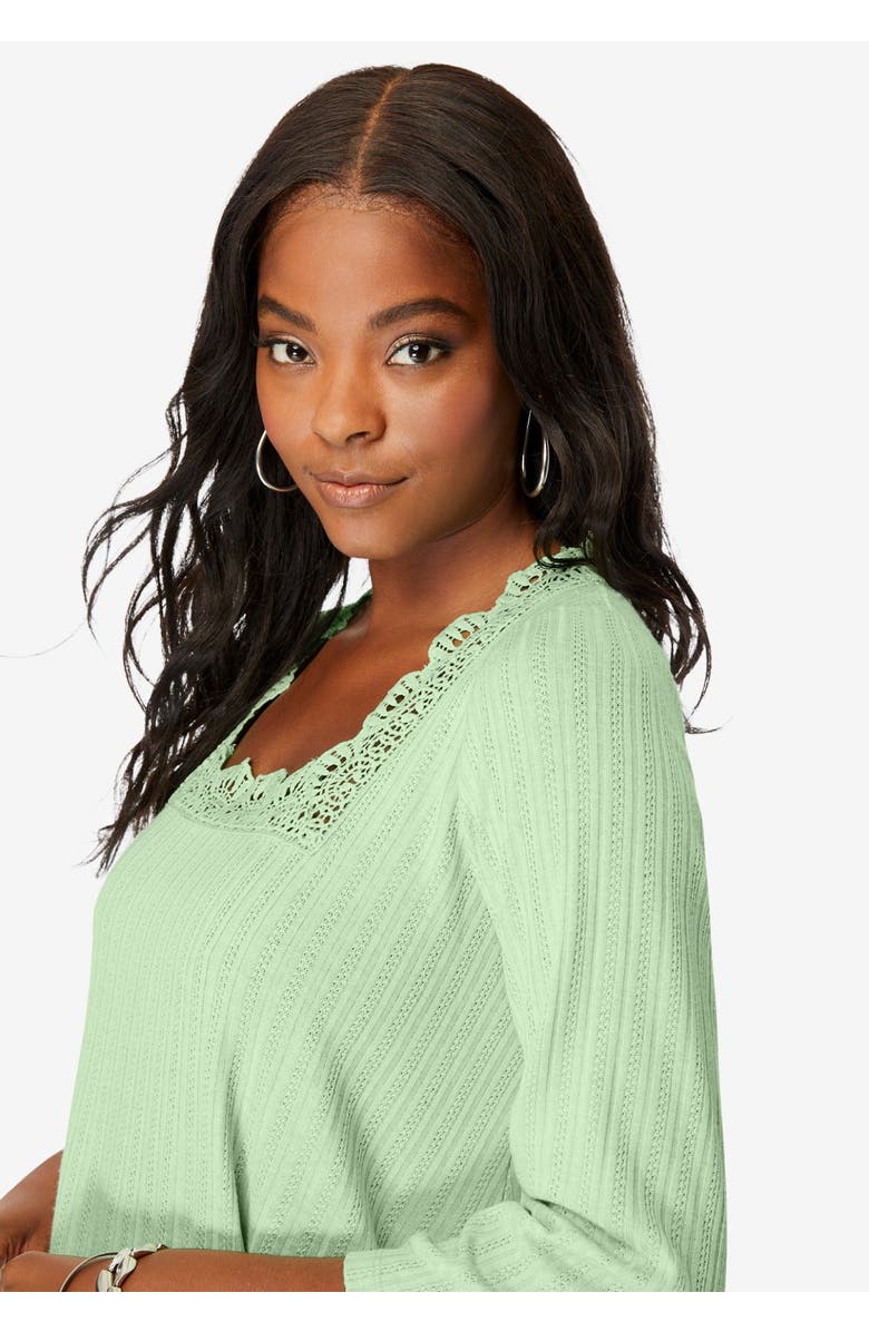 Roaman's Squareneck Pointelle Top, Alternate, color, Black