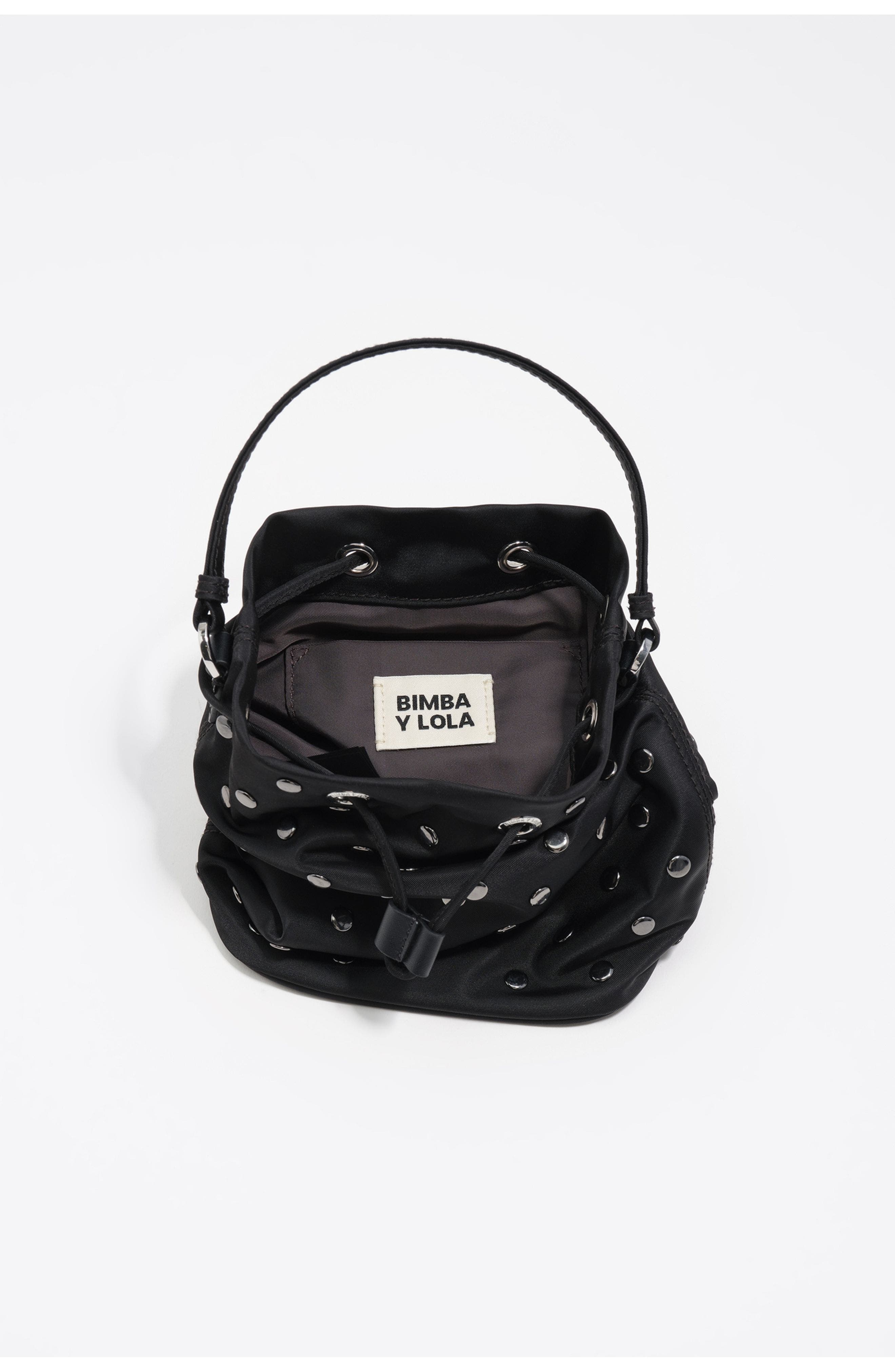 Bimba y Lola Nylon Mini bucket bag, Alternate, color, Black