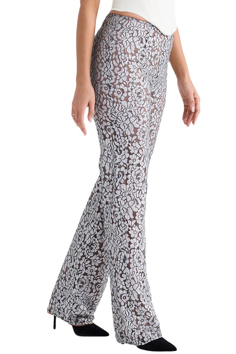 Mara Floral Lace Straight Leg Trousers, Alternate, color, SILVER