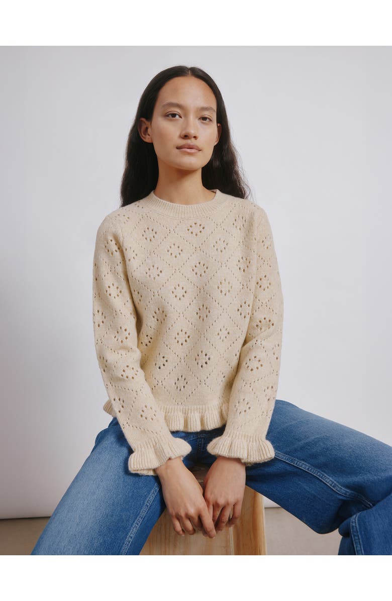 Albaray Pointelle Ruffle Sweater, Alternate, color, Cream