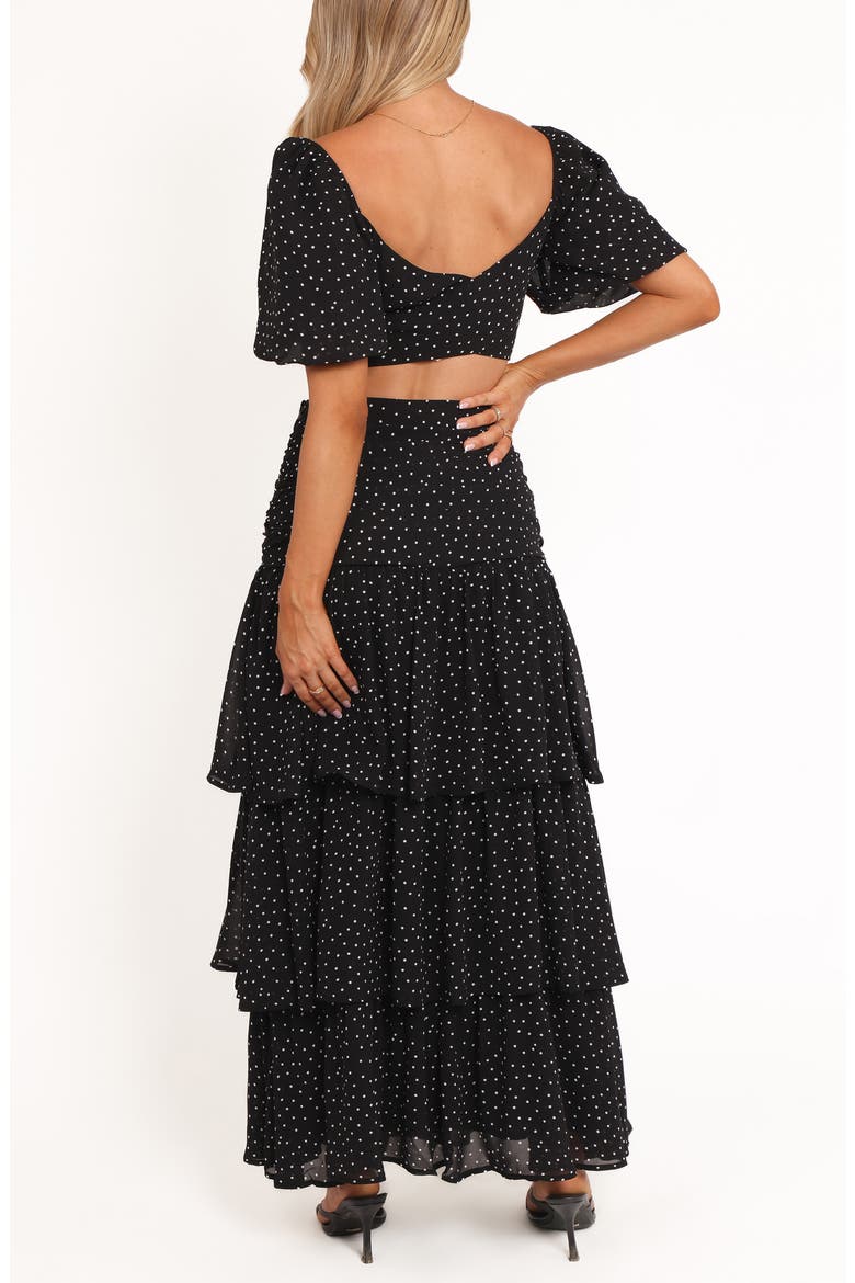 Selina Polka Dot Crop Top & Tiered Maxi Skirt Set, Alternate, color, BLACK POLKA DOT