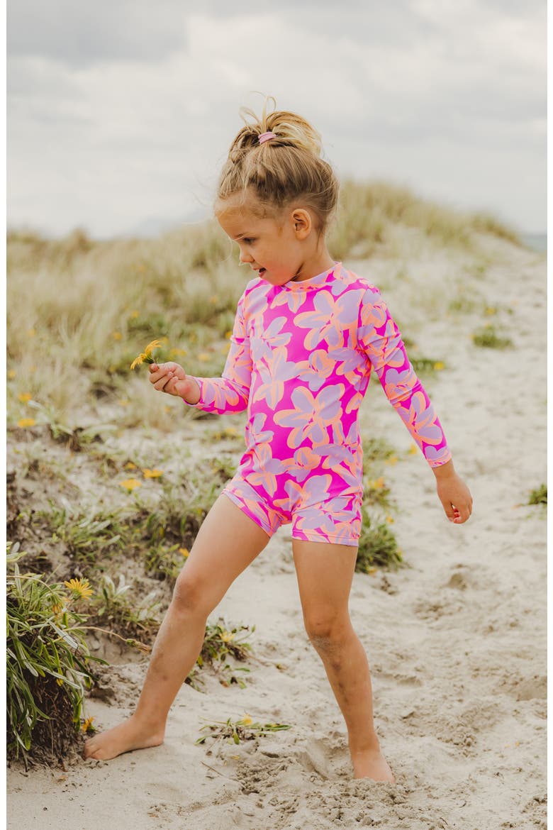 Hibiscus Hype Long Sleeve Rashguard One-Piece Swimsuit, Alternate, color, PINK