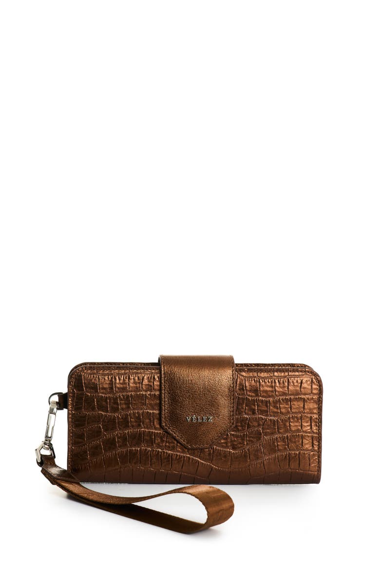 Extravaganza Folia Leather Checkbook Wallet, Main, color, Bronze