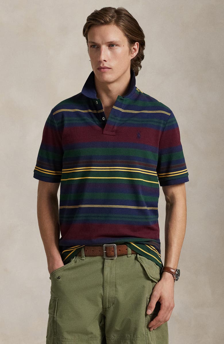 Polo Ralph Lauren Classic Fit Stripe Cotton Piqué Polo, Alternate, color, Classic Wine Multi