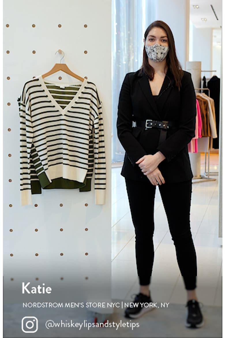 Leni Stripe Tie Neck Merino Wool Sweater video